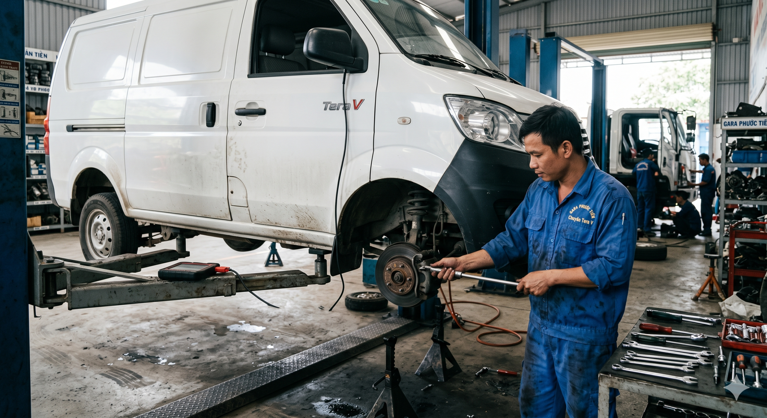 Sửa xe Tera V, Bảo dưỡng phanh xe tải van, Gara sửa xe Tera V uy tín, Kiểm tra gầm xe Tera V